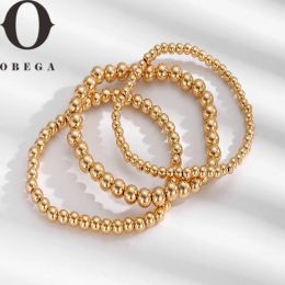 Bangle Obega Handmade Gold Colour Beads Bracelets Set 7 Pcs Stretch Women Trendy Bracelets Vintage Girls Party Boho Jewellery