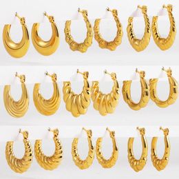 Hoop Earrings Trendy Small Round For Women Golden Color Stainless Steel Twisted Bamboo Ear Buckle Huggies Vintage Jewelry