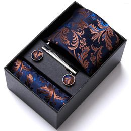 Bow Ties Jacquard Fashion Brand Tie Pocket Squares Set For Men Handkerchief Cufflink Necktie Gift Box Fit Wedding Holiday Workplace