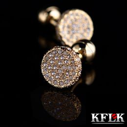Links KFLK Jewelry shirt cufflinks mens Brand Light Yellow Gold Color Round Cuff link Button High Quality Luxury Wedding guests