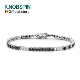 Bracelets KNOBSPIN Black White All Moissanite Tennis Bracelets for Women Man Original s925 Sterling Silver Plated 18k White Gold Bracelet