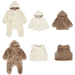 One-Pieces EnkeliBB Baby Lovely Winter Keep Warm Clothes Cute Infant Boys Girls Winter Romper White and Brown Solid