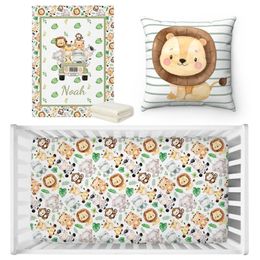 LVYZIHO Animals Baby Boy Crib Sheet Set Jungle Nursery Personalized Name Bedding Shower Gift Animal Blanket 240418