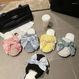 Slippers 2024 Autumn And Winter Household Ladies Cotton Cute Bow Decoration Comfortable Female Furry
