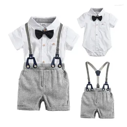 Clothing Sets 0-24M Baby Boy Shirt Bow Set Birthday Formal Suit Summer Born Boys Clothes Blue Top Suspender Pants Outfit