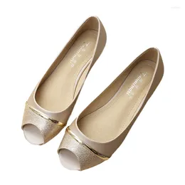 Casual Shoes Summer Ladies Deep Toe Gold Sequin Flat Non-slip Soft Soles Pregnant Women Shallow PU Leather Loafers