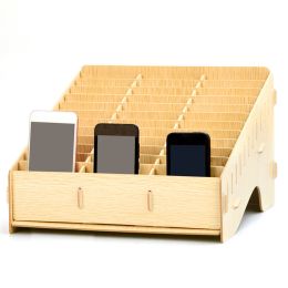 Bins Wooden Mobile Phone Management Storage Box Creative Desktop Office Meeting Finishing Grid Multi Cell Phone Rack Shop Display