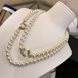Autumn And Winter Designer Pendant Necklaces Double Letter C Gold Chanells long Pearl Necklace Women Wedding Party Cclies chokers Jewerlry 8768