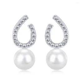 Stud Earrings S925 Silver Ear High Grade Zircon Inlaid With Freshwater Pearl Elegant And Fashionable Earring Jewelry For Women