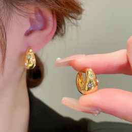 Clips Luxury Smooth Star Zircon Hoop Earrings for Women Girls Gold Colour Metal Chunky Sun Rhinestone Ear Buckle Punk Y2K Jewellery Gift