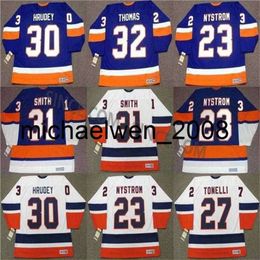 Kob Weng New York Custom Any Name 23 BOB NYSTROM 1982 27 JOHN TONELLI 27 MICHAEL PECA 28 FELIX POTVIN Hockey Jerseys