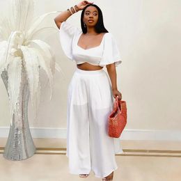 Women's Two Piece Pants White Black 2 Women Set 2024 Arrival Summer Matching Sets Solid Colour Pieces Top Suits Outfits Clothing