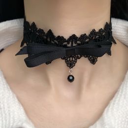 Necklaces New Kpop Sweet Bow Knot Lace Choker Necklace For Women Clavicle Short Collar Harajuku Girls Cool Party Cosplay Neck Jewellery Gift