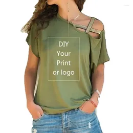 Women's T Shirts DIY Your Like Po Or Logo Customized Print Shirt For Women Tee T-shirt Femme Irregular Skew Cross Bandage Size S-5XL Top