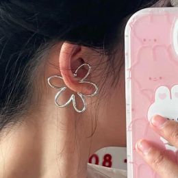 Earrings Fashion Exaggerated Hollow Flower Ear Bone Clip NonPierced Earring Silver Colour Ear Cuff for Women Girls Aesthetic Jewellery 1pc