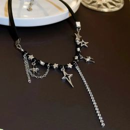 Necklaces Zircon Pentagram Leather Fringe Necklace for Women Fashion Design Sense Clavicle Chain Star Necklaces Luxury Designer Jewellery