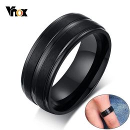 Bands Vnox Basic Mens 8MM Black Wedding Rings Thin Line Stainless Steel anel masculino Bands Gifts for Him