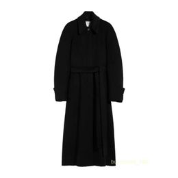 Women's Coat Cashmere Coat Luxury Coat Maxmaras Womens Black Wool And Cashmere Raglan Sleeves Medium Length Waist Tie Bathrobe Coat