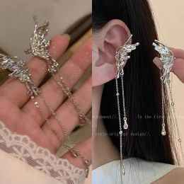 Earrings 1Pair Elegant Elf Butterfly Long Tassel Clip Earrings for Women Wed Bridal Retro Kpop No Piercing Earbone Ear Cuff Jewellery Gift