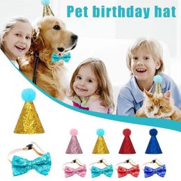 Dog Apparel 1 Set Headwear Pet Birthday Hats Tie Glitter Star Decor Sequins Puppy Hat Accessory Party Costume Cat P0S3