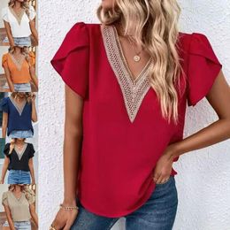 Women's Blouses Amazon Wish Fashion Cross-Border Foreign Trade V Neck Short Sleeve