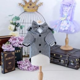 Sets Handmade Dog Clothes Pet Supplies Handsome Suit Cool Jacket Classic Grey Wool Tuxedo TwoPiece Set Tailored Skirt Couple Dress