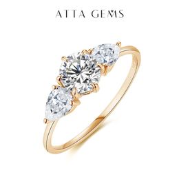 Attagems 2CT Yellow Gold Plated Rings for Women D VVS1 Three Stone 65mm Round Ring Engagement Fine Wedding Jewellery 240401