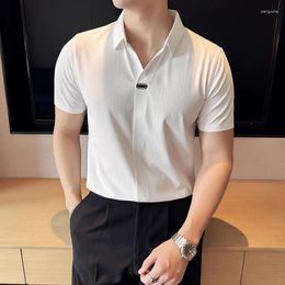 Men's Polos Summer Men Casual Polo Shirts High Elastic Ice Silk Business For Plain Color Slim Fit Short Sleeve Tee Shirt