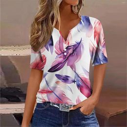 Women's Blouses Large Sizes Women Clothing 2024 Casual Printed V Neck Button Down Shirt Short Sleeve Sweatshirt Versatile Everyday Top