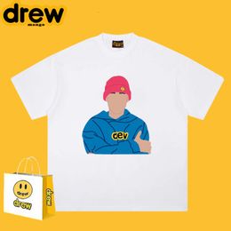 Drewmango Trendy Brand Drew Short Sleeved Shirt With Smiling Face Printed T Shirt Pure Cotton Bieber High Street Loose