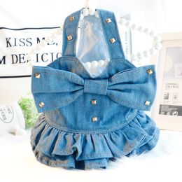 Dresses Vests and Dresses for Dogs 2023 Autumn and Winter Denim Pet Dresses Strap Fashionable Decoraion Jean Dresses for Small Dog