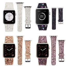 Leather Shining Strap for Apple Watch Ultra 49mm Band 41mm 45mm 38mm 40mm Women Watchbands 42mm 44mm Genuine Shiny Glitter Straps Iwatch 8 7 6 SE 5 4 3 bands s