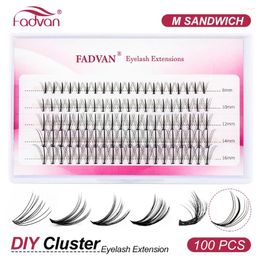 False Eyelashes FADVAN Cluster Lashes M-Shaped Sandwich 100 PCS Individual Heat Bonded 10D 20D 30D 40D Self-Grafting Makeup Cilia