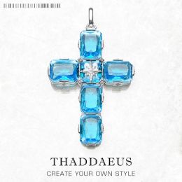 Pendants Pendant Cross With Large AquamarineColoured Stones And Star Brand New Fine Jewellery Europe 925 Sterling Silver Gift For Woman