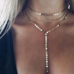 Necklaces Sexy Multilayer Sequins Rhinestone Tassel Pendants Chain Necklace Choker Collar Women Jewellery