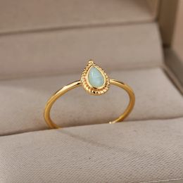 Bands Opal Water Drop Rings For Women Gold Colour Stainless Steel Engagement Wedding Ring Female Fashion Finger Jewellery Birthday Gift