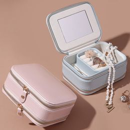 Valentine's Day gift fashion double Zipper jewelry portable storage box ring earrings Necklace jewelry box PU leather lipstick cosmetic box