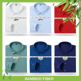 Men's Dress Shirts Basic White Shirt Long Sleeve Men 48.5% Bamboo Fibre Formal For Bussiness Offoce Slim Fit Casual Man Clothing 2024