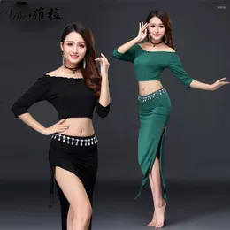 Stage Wear 2024 Belly Dance Coustom Long Sleeve Top Skirt Belt For Dancing Performance Cloth