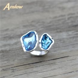 Bands Anslow Brand Top Quality Origianl Design Retro Antique Silverplated Irregular Crystal Adjustable Women Wedding Ring LOW0053AR