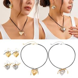 Necklace Earrings Set Stylish Jewelry Heart Bowknot Shaped Earrings/Necklace Love Bow Themed Accessory For Daily Wear And Special Occasions