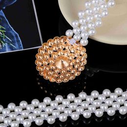 Waist Chain Belts 1pc Womens Fashionable Elastic Pearl Thin Waist Belt With Golden or Silver Round Rhinestone Buckle For Luxury Prom Wedding