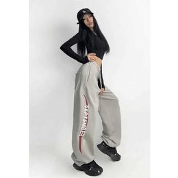 Women's Jeans Oversized Hip Hop Punk JoggersY2K Letter Print Black Jogging Sweatpants Women Strtwear Kpop Wide Leg Gray Sports Pants Femmes Y240422