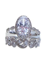 Size 510 Luxury Jewellery Wedding Rings 925 Sterling Silver Oval Cut White Topaz Rose Gold CZ Diamond Handmade Eternity Party Women8810663