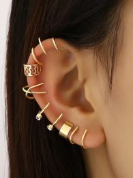 Earrings 12 Pieces Vintage Gold Silver Color Ear Clip Earrings Set Crystal NonPiercing Ear Cuff Hollow Women Trendy Jewelry Wholesale