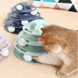 Toys Three Levels Pet Cat Toy Training Amusement Plate Kitten Tower Tracks Disc Cat Intelligence Amusement Triple Disc Tumbler