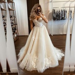 Plus Size Flower lace Off Shoulder Wedding Dresses Elegant A Line Tulle Wedding Dress For Bride Sexy Illusion Corset Bosice Bridal Gown