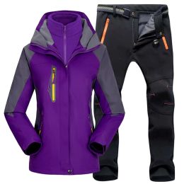 Accessories Women Ski Suit Outdoor Hiking Skiing Waterproof Jackets Fleece Winter Warm Fishing Trekking Ski Jacket Pant Set for Female