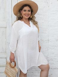 Large Size Blouse To For Women Beach Cover Up Long Sleeve Shirt White Blouses Fashion Split Black Loose Shirts Sunscreen Outwear