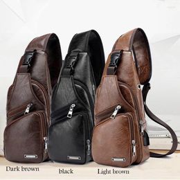 Waist Bags Usb Chest For Men Crossbody Waterproof Business Multi-Pocket Bag Leather Shoulder Husband Diagonal Package